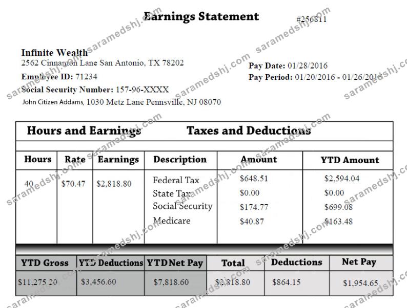 INFINITE wealth Australia earning statement in Word and PDF formats